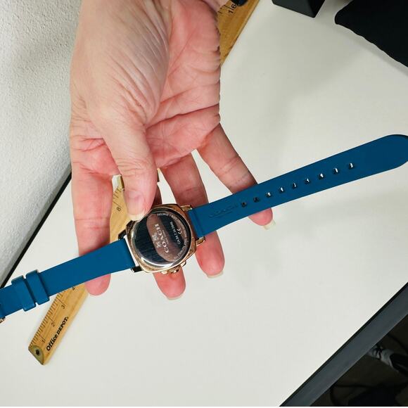 Coach Gold Mini Boyfriend Watch with Signature Blue Rubber Band - Picture 13 of 16